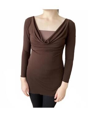 American City Wear Balletcore Draped Ruched Long Brown Top